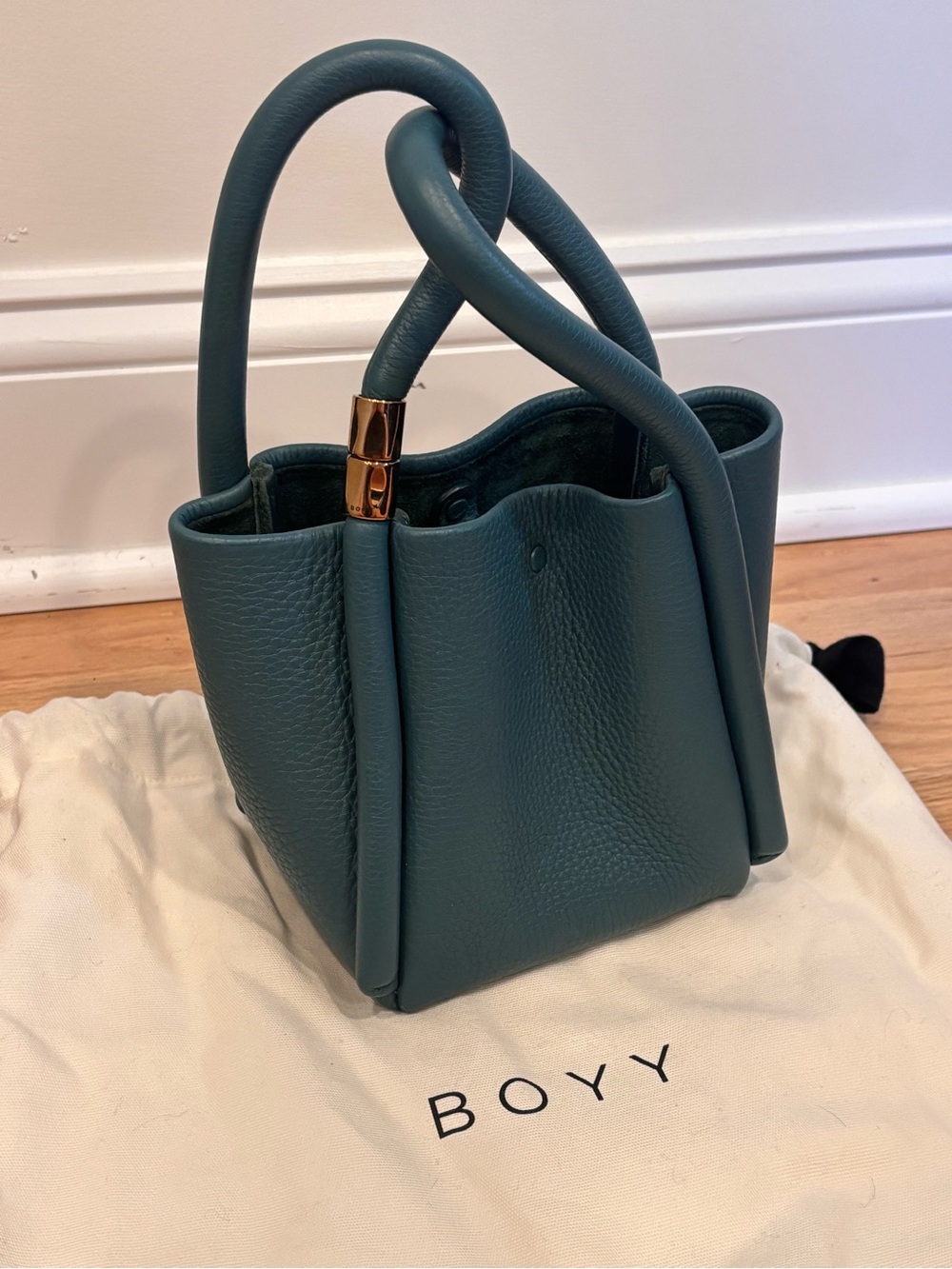 BOYY Lotus 20 Leather Tote Bag in teal pebbled leather